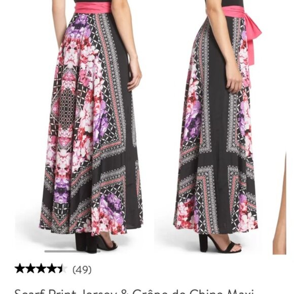 Eliza J Scarf Print Handkerchief Maxi Dress Black & Pink print - Size 2 - Picture 7 of 7